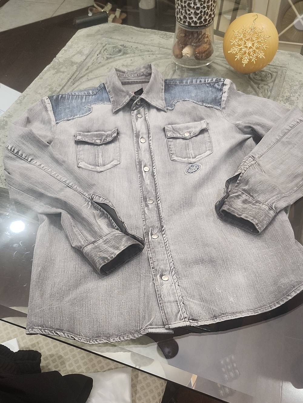 Diesel Light Denim Two tone Washed Button-Down Shirt Logo Medium Like New